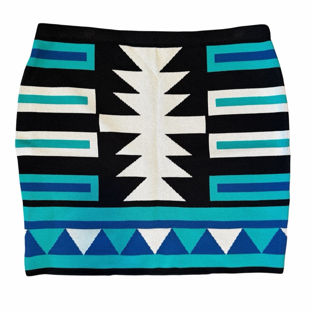 RACHEL Rachel Roy Blue and Black Patterned Knit Southwestern Skirt Sz XL